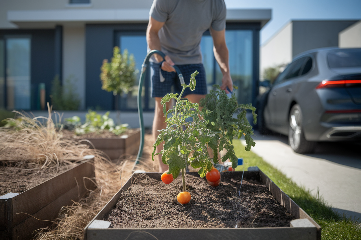 1 500 d'amende, 1 geste au jardin, arroser ses tomates en été avec l'eau du robinet, ce qui peut piéger votre voisin